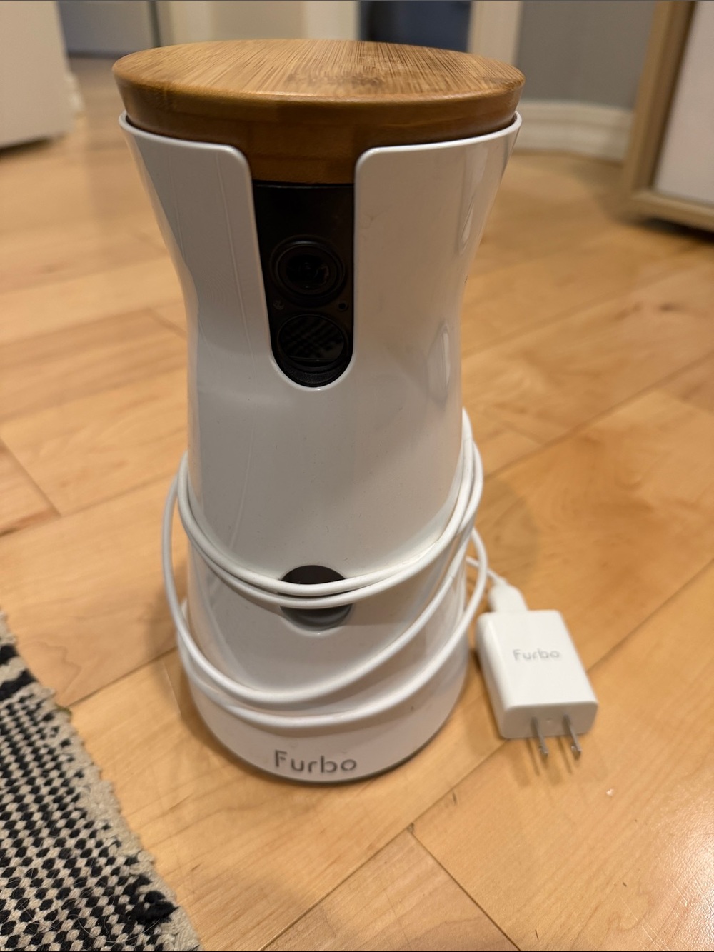 Furbo White & Bamboo Dog Camera — Treat Tossing Pet Monitor